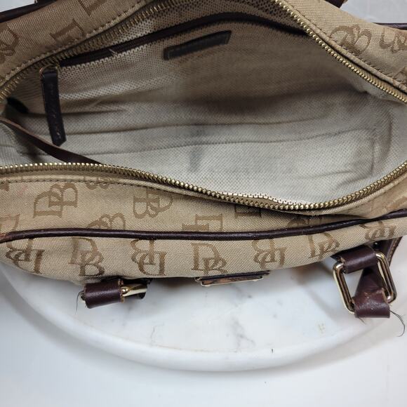 Dooney & Bourke Womens Monogram Bag Brown Signature Canvas Leather Trim Y2K - Picture 2 of 16